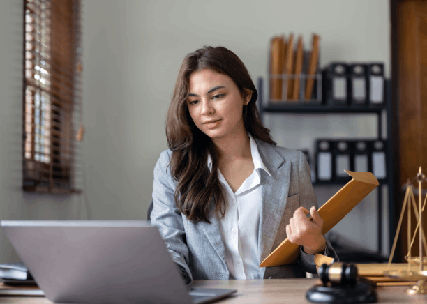 Lawyer using legal document translation services for various official documents, including contracts and court filings.